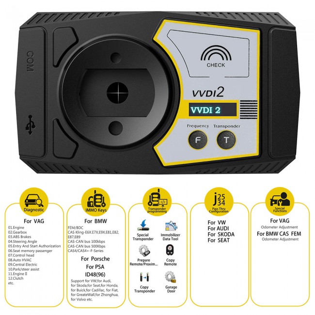 Xhorse VVDI2 Full Version with VW/ Audi/ BMW/ Porsche/ PSA/ MQB/ Toyota H/ BMW FEM/ ID48 96bit/ ID48 OBDII All Authorization