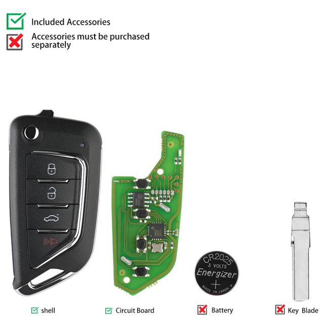 Xhorse XKCD02EN Wire Remote Key KAI DLK Filp 4 Buttons For Cadillac 5pcs/lot
