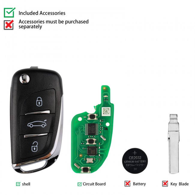 XHORSE DS Type XNDS00EN Wireless Universal Remote Key 3 Buttons XN002 Remote For VVDI2 VVDI Key Tool 5pcs
