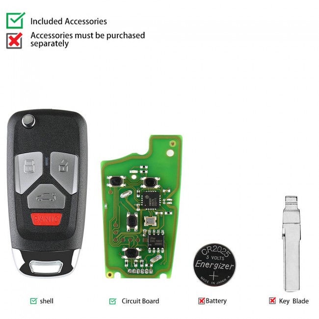 XHORSE XKAU02EN Wire Remote Key Audi Flip 3+1 Panic Buttons 5PCS