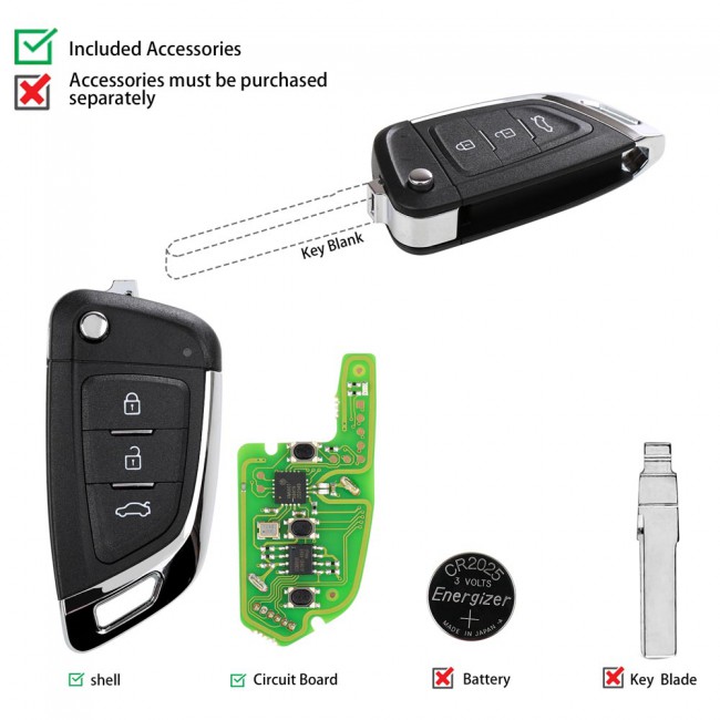 XHORSE XKKF03EN Wire Universal Remote Key Fob Knife Style 3 Buttons for VVDI Key Tool 5PCS