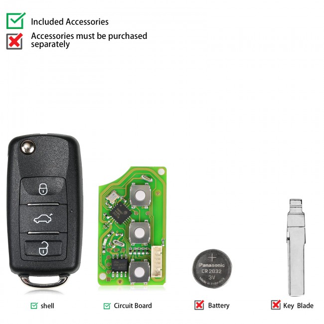 Xhorse XKB510EN Wire Universal Remote Key VW B5 Type 3 Buttons for VVDI VVDI2 Key Tool(English Version) 5pcs/lot
