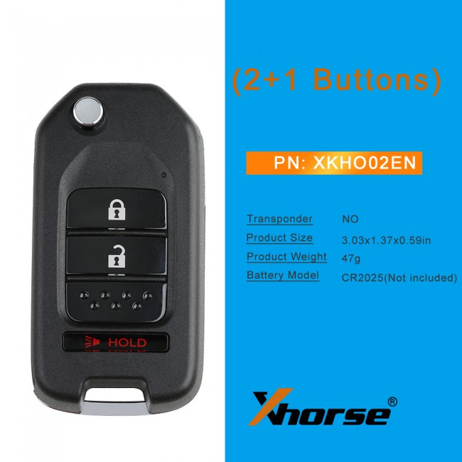 XHORSE XKHO02EN Wire Remote Key Honda Fob 2+1 Button 5PCS
