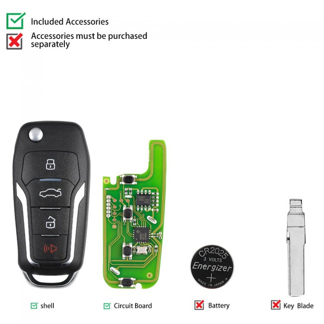 Xhorse XKFO01EN X013 Wire Remote Key Ford Condor Flip 4 buttons Unmovable Key King English 5pcs/lot