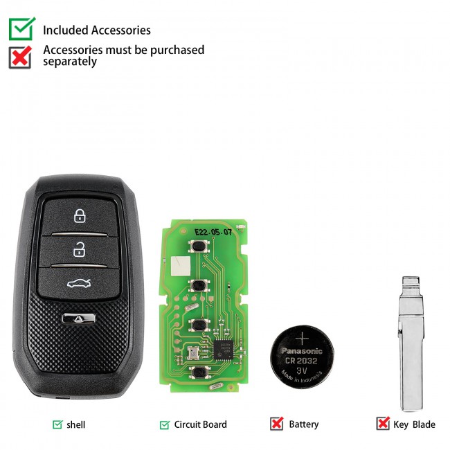 Xhorse XSTO01EN XM38 Universal Smart Key for Toyota 8A/4D/4A 312MHz - 434MHz All Key Lost (Chromed Button)