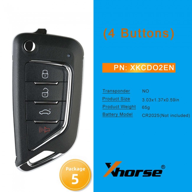 Xhorse XKCD02EN Wire Remote Key KAI DLK Filp 4 Buttons For Cadillac 5pcs/lot