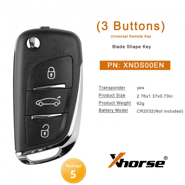 XHORSE DS Type XNDS00EN Wireless Universal Remote Key 3 Buttons XN002 Remote For VVDI2 VVDI Key Tool 5pcs