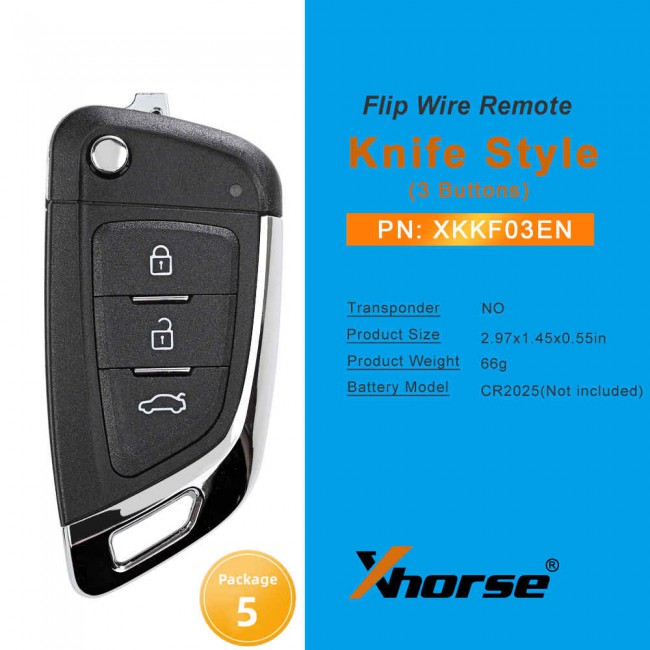 XHORSE XKKF03EN Wire Universal Remote Key Fob Knife Style 3 Buttons for VVDI Key Tool 5PCS