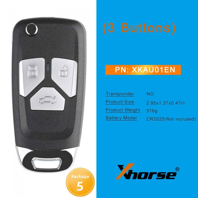 Xhorse XKAU01EN Wire Flip Remote Key Audi Type 3/4 Buttons 5 PCS
