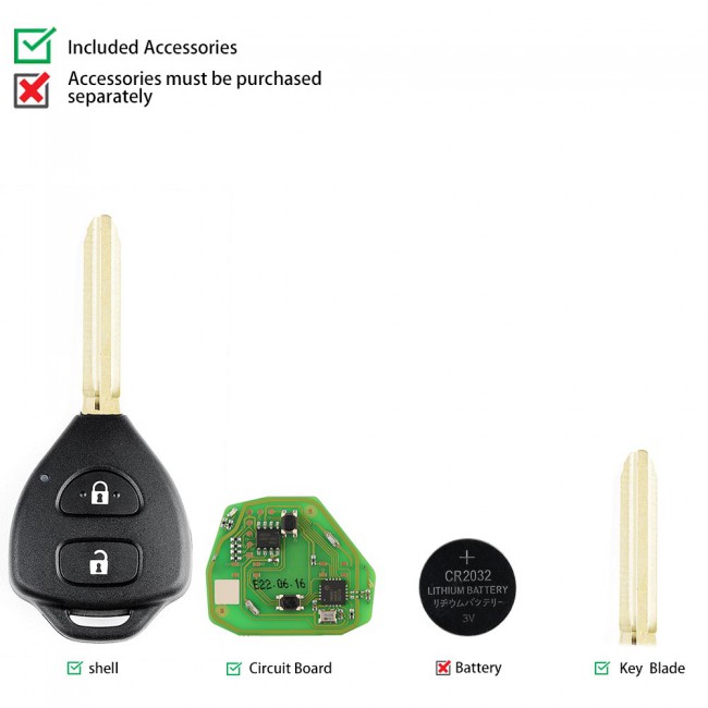 XHORSE XKTO05EN Wired Universal Remote Key Toyota Style Flat 2 Buttons for VVDI VVDI2 Key Tool English Version 5PCS