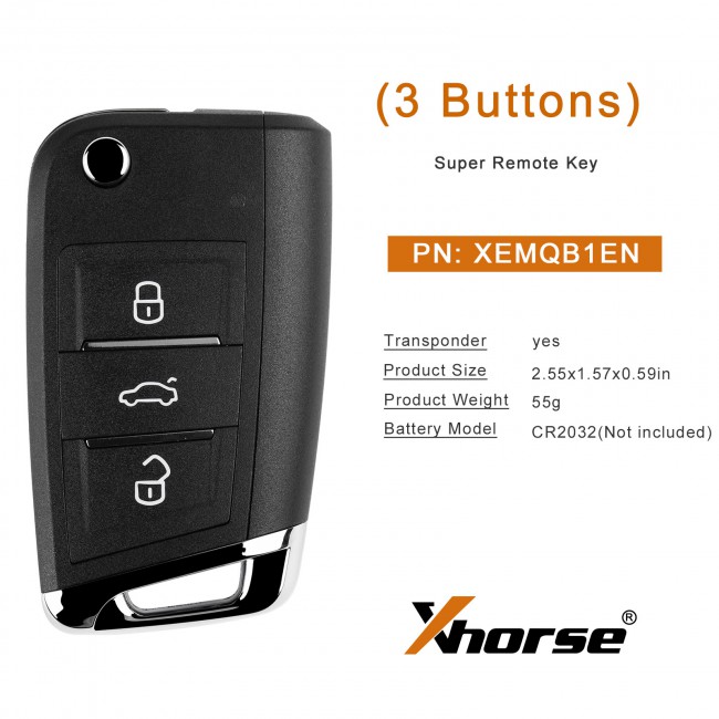 (5pcs/lot) Xhorse XEMQB1EN Super Remote Key MQB Style 3 Buttons Built-in Super Chip