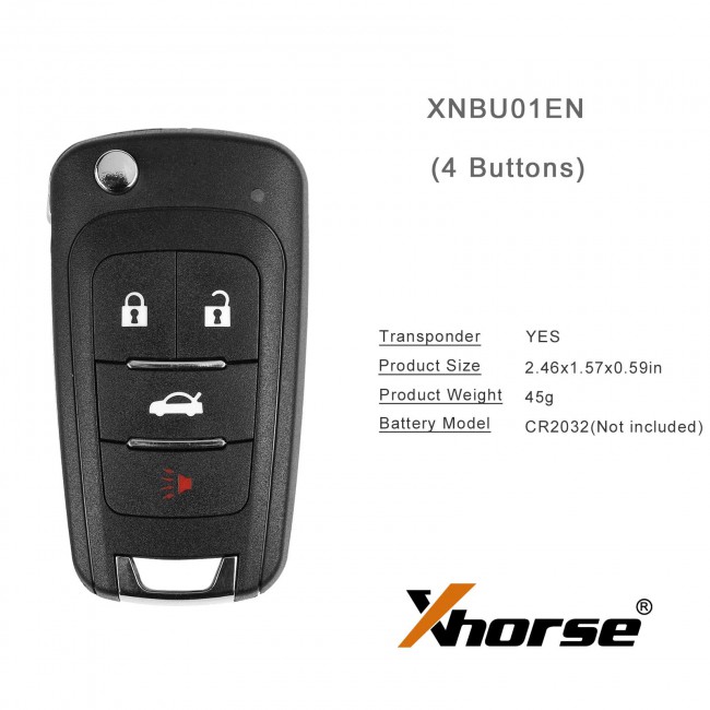 XHORSE XNBU01EN Wireless Remote Key GM Flip Type 4 Buttond 5PCS