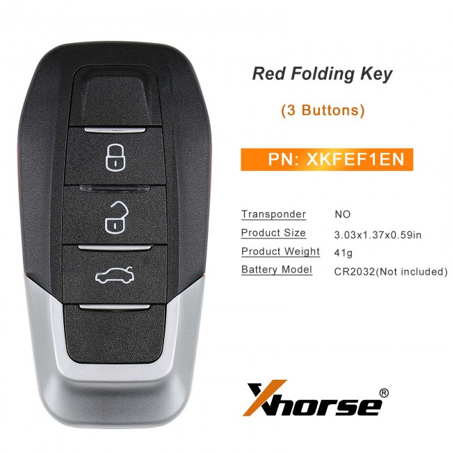 (5pcs/lot) Xhorse XKFEF1EN Universal Remote Key 3 Button Red Back Cover