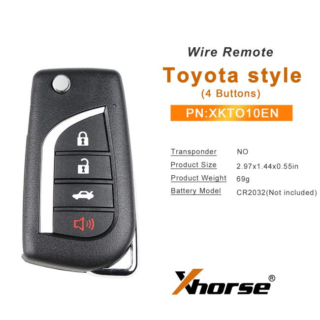 XHORSE XKTO10EN Toyota Style(Flip-4BTN) Wired Universal Remote Key Fob 4 Button 5PCS